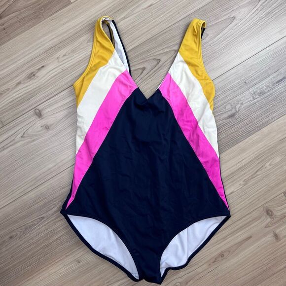 Boden Colorblock One Piece Swimsuit Navy Pink Yellow US 14R - Picture 2 of 5